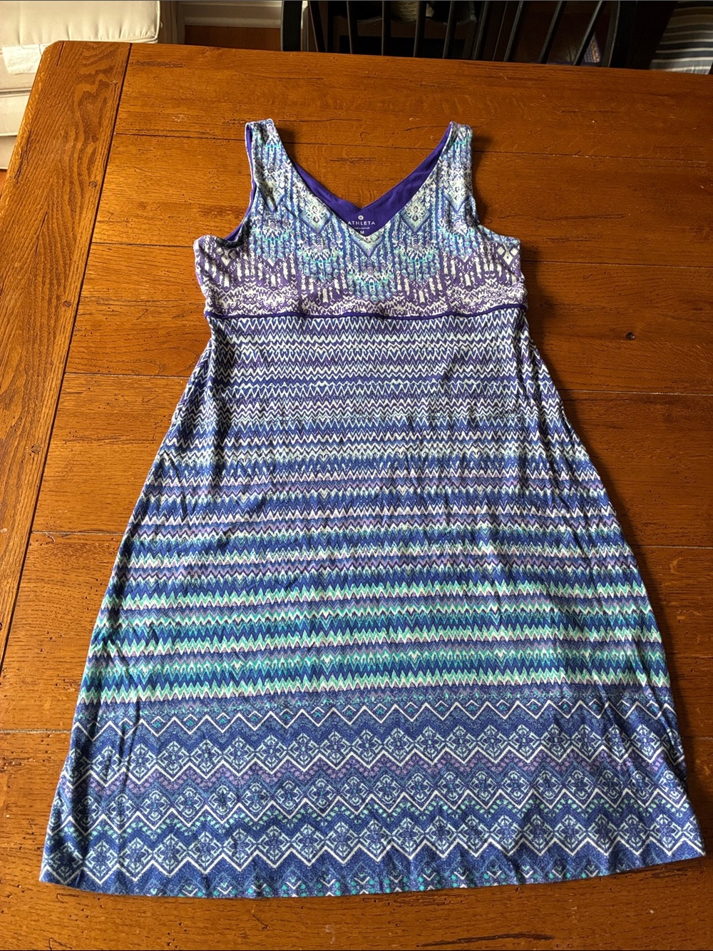 Athleta Blue and Teal Patterned Maxi Dress